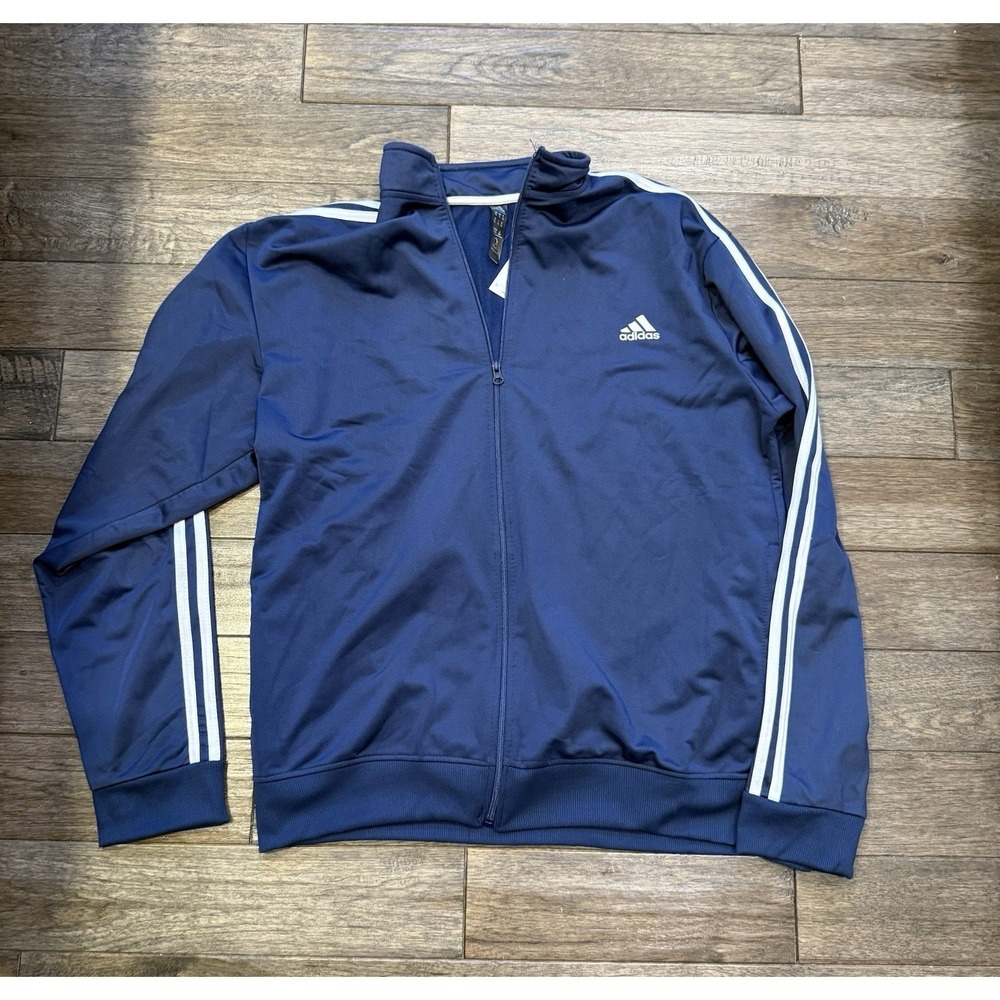 Adidas Track Jacket Mens XL Navy Blue 3-Stripes Tricot Full Zip M 3S TT TRIC NEW